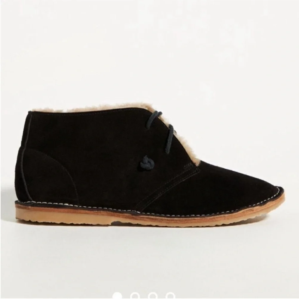 Free People BEEK Penguin Shearling-Lined Booties Ankle Boots Black Suede US 7